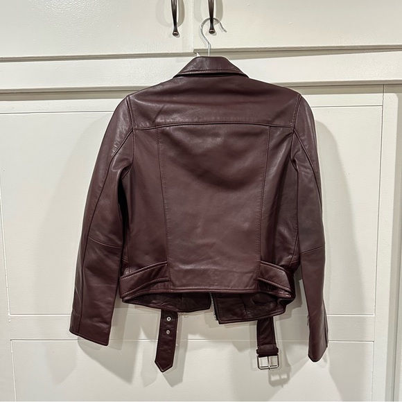 All Saints Balfern Biker Leather Jacket in Deep Berry - Picture 6 of 15